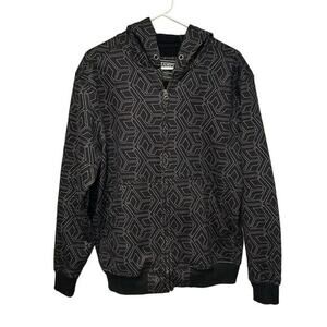 Champs Jacket Hooded Fleece Lined‎ Coat Black Small Blokecore Skater Geometric